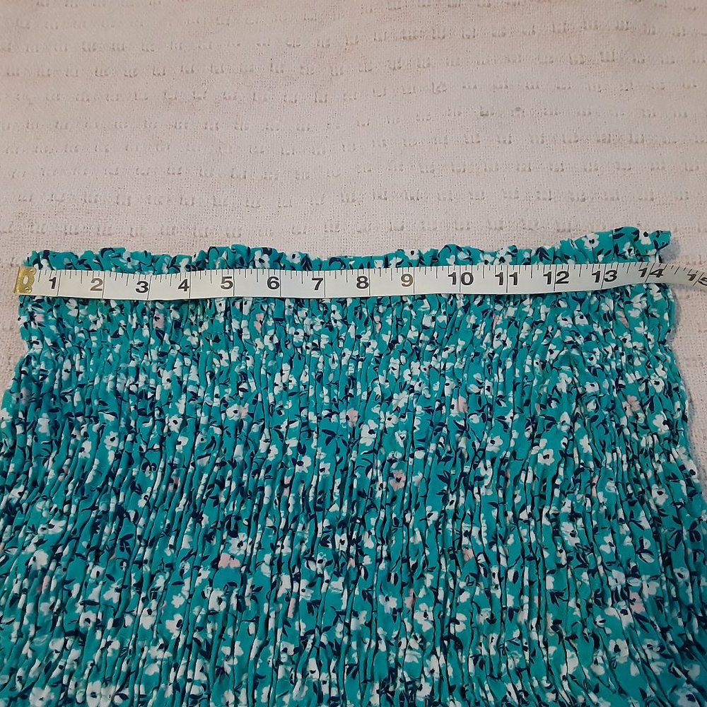 Aqua Blue Floral-Print Smocked  Good Luck Gem Women's Skirt - Picture 7 of 15